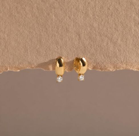 Chunky Thick Gold Huggie Hoop Earrings Cubic Zirconia Dangle Drop Earring for Women in Saudi Arabia