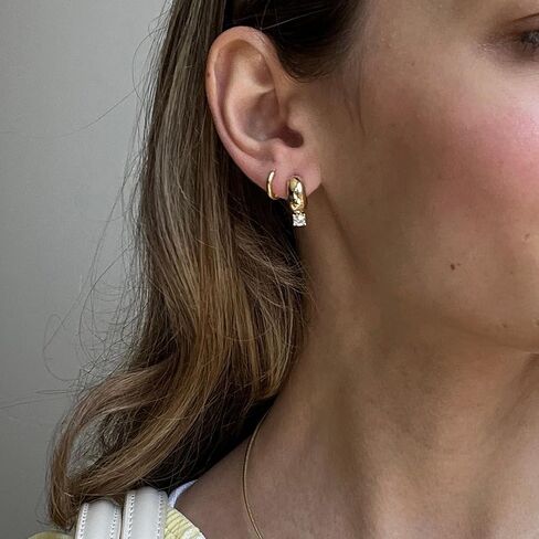 Chunky Thick Gold Huggie Hoop Earrings Cubic Zirconia Dangle Drop Earring for Women in Saudi Arabia