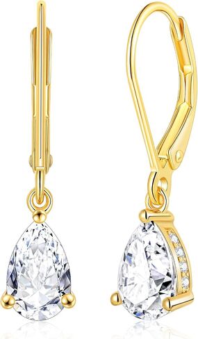 Moissanite Dangle Drop Earrings for Women, 925 Sterling Silver 2CT Pear/Oval Cut Leverback Earrings, Hypoallergeinc 14K Gold Plated D Color VVS1 Moissanite Jewelry for Mother's Day Christmas Valentine's Day in Saudi Arabia