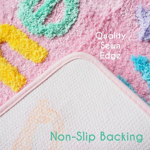 Evovee Hello Beautiful Bath Mat Cute Bathroom Rugs for Girls You Look Good Gorgeous Funny Shower Fun Bathroom Decor Non-Slip Washable Kids Women Light Pink Rainbow Colorful in Saudi Arabia