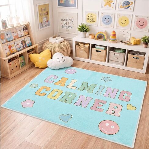 3.3 x 4 ft Pastel Smile Face Calming Corner Rug Items Calm Corner Classroom Rugs Feelings Chart Emotion Reading Rug Soft Fluffy Mental Floor Mat for Kidroom Nursery School Bedroom Playroom in Saudi Arabia