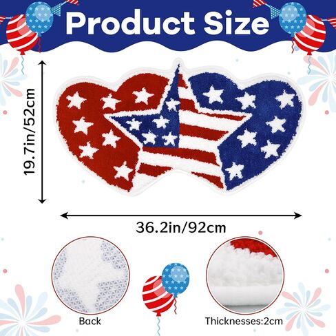 Independence Day Bathroom Rug 35x20 Inch,American Flag Stars Bath Mat with Blue Red Hearts Design, 4th of July Non-Slip Absorbent Bath Rug for Patriotic Bathroom Decor in Saudi Arabia