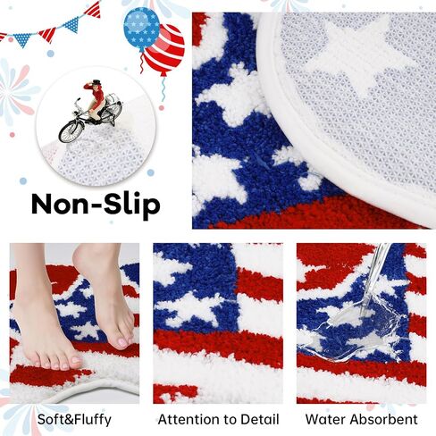 Independence Day Bathroom Rug 35x20 Inch,American Flag Stars Bath Mat with Blue Red Hearts Design, 4th of July Non-Slip Absorbent Bath Rug for Patriotic Bathroom Decor in Saudi Arabia