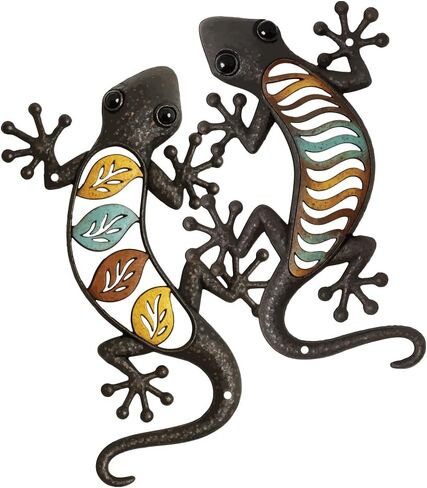 EVERJOYCRAFT Metal Gecko Wall Art Lizards Metal Yard Art Unique Outdoor Wall Decor Hanging Sculpture Decoration for Living Room Bedroom Home Balcony Garden Fence Patio Housewarming Gifts in Saudi Arabia