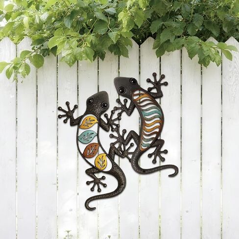 EVERJOYCRAFT Metal Gecko Wall Art Lizards Metal Yard Art Unique Outdoor Wall Decor Hanging Sculpture Decoration for Living Room Bedroom Home Balcony Garden Fence Patio Housewarming Gifts in Saudi Arabia