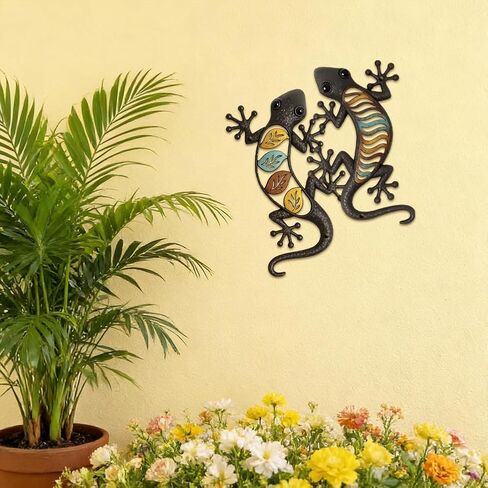 EVERJOYCRAFT Metal Gecko Wall Art Lizards Metal Yard Art Unique Outdoor Wall Decor Hanging Sculpture Decoration for Living Room Bedroom Home Balcony Garden Fence Patio Housewarming Gifts in Saudi Arabia