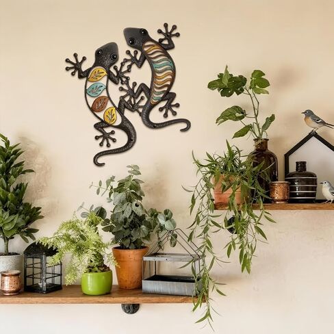 EVERJOYCRAFT Metal Gecko Wall Art Lizards Metal Yard Art Unique Outdoor Wall Decor Hanging Sculpture Decoration for Living Room Bedroom Home Balcony Garden Fence Patio Housewarming Gifts in Saudi Arabia