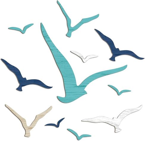 Fecovanti 11 Pcs Wooden Seagull Wall Decor, Nautical Theme Ornaments, Beach Coastal Art, Adhesive Sea Birds Sculpture, Vintage Ornaments for Home and Bathroom in Saudi Arabia