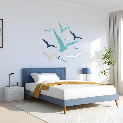 Fecovanti 11 Pcs Wooden Seagull Wall Decor, Nautical Theme Ornaments, Beach Coastal Art, Adhesive Sea Birds Sculpture, Vintage Ornaments for Home and Bathroom in Saudi Arabia