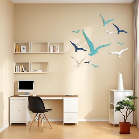 Fecovanti 11 Pcs Wooden Seagull Wall Decor, Nautical Theme Ornaments, Beach Coastal Art, Adhesive Sea Birds Sculpture, Vintage Ornaments for Home and Bathroom in Saudi Arabia