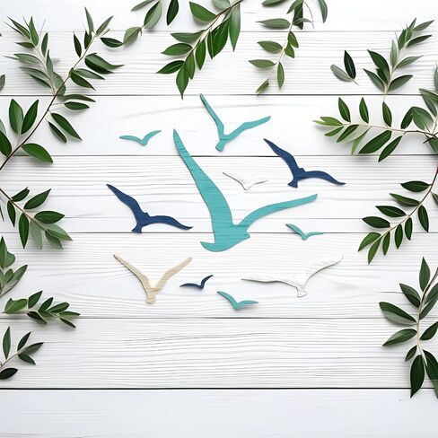 Fecovanti 11 Pcs Wooden Seagull Wall Decor, Nautical Theme Ornaments, Beach Coastal Art, Adhesive Sea Birds Sculpture, Vintage Ornaments for Home and Bathroom in Saudi Arabia