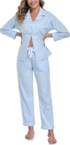 COLORFULLEAF Women's 100% Cotton Pajama Set Cheetah Print Sleepwear Long Sleeve Button-Down Pjs with Long Pants in Saudi Arabia