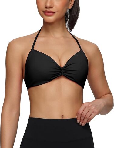 Women's Halter Sports Bras Adjustable Strap Bikini Top Front Ruched Open Back Push Up Swim Top Sexy Low Impact in Saudi Arabia