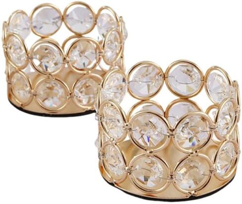 2 PCS Crystal Tea Light Candle Holders, Gold Diamond Cut Votive Candle Holders, Elegant Table Centerpieces for Wedding, Party, Home Decor, and Housewarming Gift in Saudi Arabia