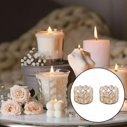 2 PCS Crystal Tea Light Candle Holders, Gold Diamond Cut Votive Candle Holders, Elegant Table Centerpieces for Wedding, Party, Home Decor, and Housewarming Gift in Saudi Arabia