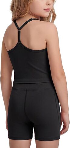 IMEKIS Girls Workout Set 2 Piece Activewear Outfit Adjustable Strap Tank Top and Biker Shorts Yoga Matching Clothes in Kuwait