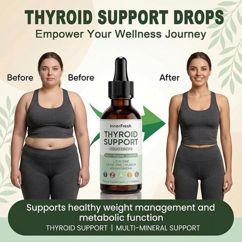 InnerFresh Thyroid Support Drops, Inner Fresh Thyroid Support Liquid Drops for Women, Hormone Balance & Healthy Metabolism Support, with Selenium, Zinc, Iodine, L-Tyrosine & Ashwagandha (1) in Kuwait