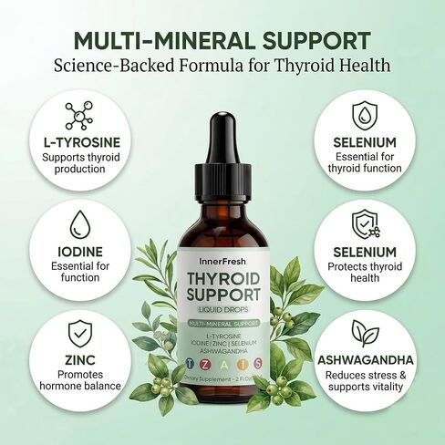 InnerFresh Thyroid Support Drops, Inner Fresh Thyroid Support Liquid Drops for Women, Hormone Balance & Healthy Metabolism Support, with Selenium, Zinc, Iodine, L-Tyrosine & Ashwagandha (1) in Kuwait