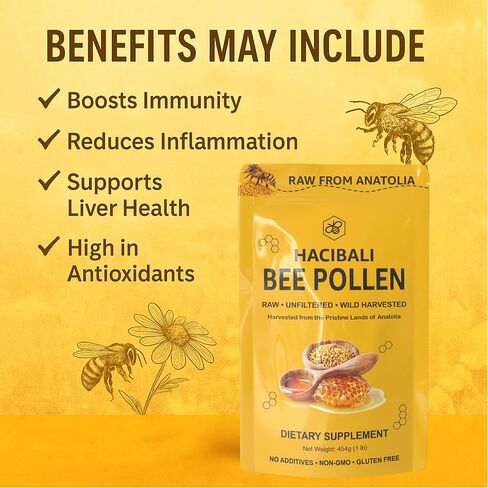 Organic Bee Pollen Granules – 1 lb (454g) – Raw & Natural – EU & USDA Organic Certified – Halal, Kosher, GMP, ISO 22000 – Premium Anatolian Bee Pollen Superfood in Kuwait