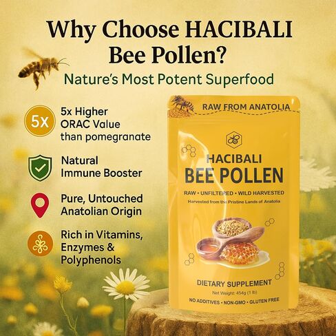 Organic Bee Pollen Granules – 1 lb (454g) – Raw & Natural – EU & USDA Organic Certified – Halal, Kosher, GMP, ISO 22000 – Premium Anatolian Bee Pollen Superfood in Kuwait