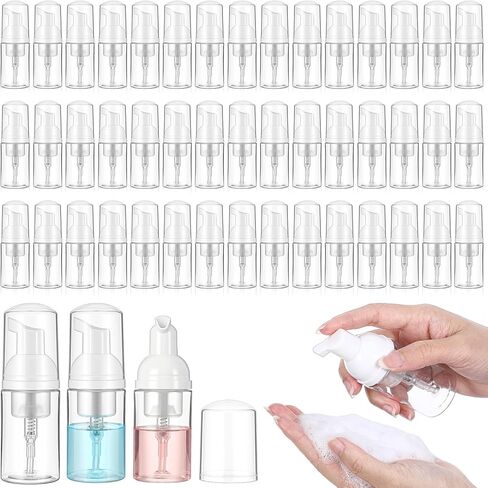 50Pcs Foam Pump Bottle 1oz Refillable Dispenser Bulk Travel Size Plastic Mini Empty Foaming Bottles 1 oz Portable Clear Foaming Pump Bottle for Lash Shampoo, Cleaning, Cosmetics (30ml) in Saudi Arabia