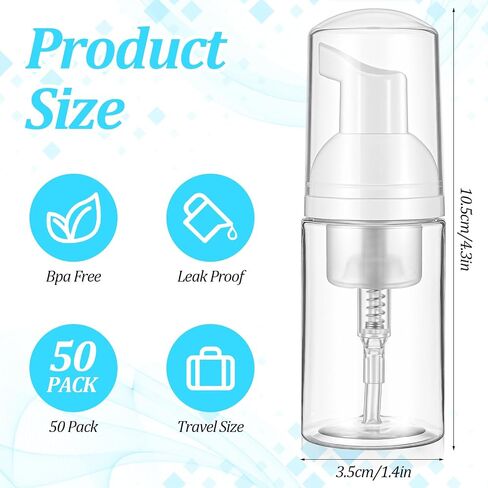 50Pcs Foam Pump Bottle 1oz Refillable Dispenser Bulk Travel Size Plastic Mini Empty Foaming Bottles 1 oz Portable Clear Foaming Pump Bottle for Lash Shampoo, Cleaning, Cosmetics (30ml) in Saudi Arabia