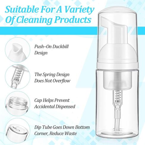 50Pcs Foam Pump Bottle 1oz Refillable Dispenser Bulk Travel Size Plastic Mini Empty Foaming Bottles 1 oz Portable Clear Foaming Pump Bottle for Lash Shampoo, Cleaning, Cosmetics (30ml) in Saudi Arabia