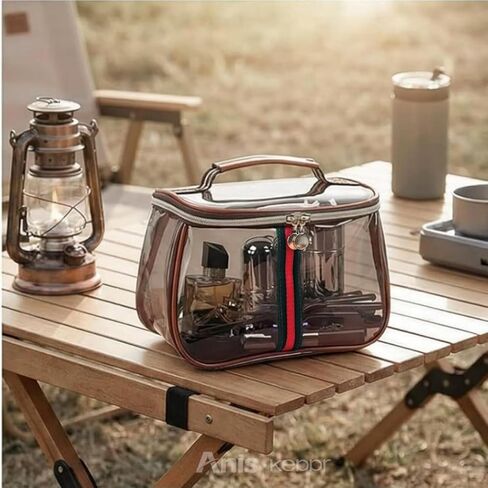 ANIS·KEBBR Large Waterproof Retro Vanity Bag – Transparent Cosmetic Organizer for Women in Saudi Arabia