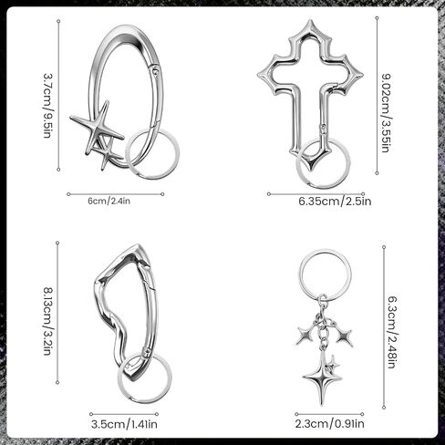 BATHRINS 4PCS Silver Keychain Set with Star & Cross Charms, Classic Metal Key Rings for Keys and Bags in Saudi Arabia