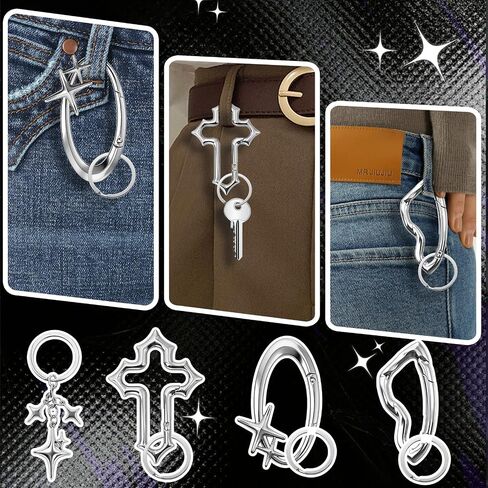 BATHRINS 4PCS Silver Keychain Set with Star & Cross Charms, Classic Metal Key Rings for Keys and Bags in Saudi Arabia