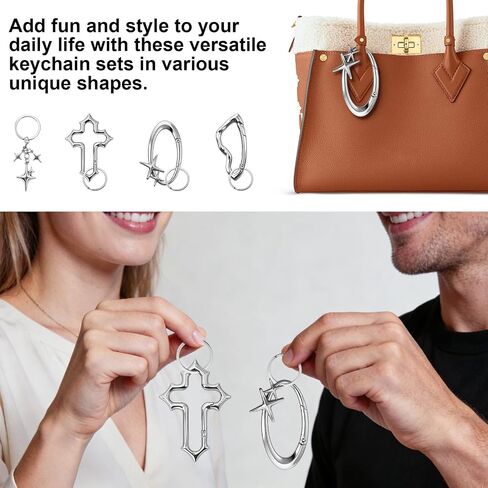 BATHRINS 4PCS Silver Keychain Set with Star & Cross Charms, Classic Metal Key Rings for Keys and Bags in Saudi Arabia