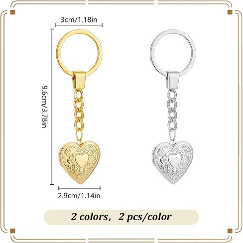 PLIGREAT 4 Pack Photo Locket Keychain, Vintage Heart Locket Keychains with Carved Flower Silver Gold Photo Lockets Key Chains that Holds Pictures Photo Lockets Pendants for Women DIY Craft in Kuwait
