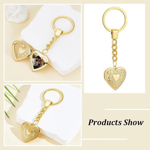 PLIGREAT 4 Pack Photo Locket Keychain, Vintage Heart Locket Keychains with Carved Flower Silver Gold Photo Lockets Key Chains that Holds Pictures Photo Lockets Pendants for Women DIY Craft in Kuwait