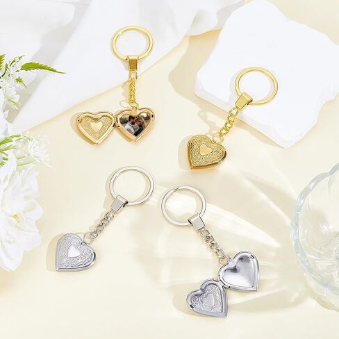 PLIGREAT 4 Pack Photo Locket Keychain, Vintage Heart Locket Keychains with Carved Flower Silver Gold Photo Lockets Key Chains that Holds Pictures Photo Lockets Pendants for Women DIY Craft in Kuwait