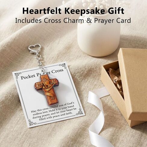 Pocket Prayer Cross Keychain for Women Men, Christian Faith Keepsake Gift, Acrylic Prayer Cross Charm for Keys Bags, Religious Gift for Baptism, Church Group, Daily Reminder in Kuwait