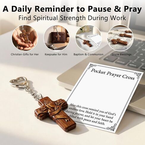 Pocket Prayer Cross Keychain for Women Men, Christian Faith Keepsake Gift, Acrylic Prayer Cross Charm for Keys Bags, Religious Gift for Baptism, Church Group, Daily Reminder in Kuwait