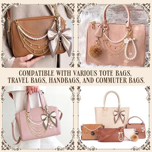 Junkin 9 Pcs Vintage Bag Extender Chain Set Pearl Purse Chains Bag Extender Chain with Bow Ribbon Metal Gold Chains Purse Charms Accessories for Handbags Crossbody Backpack Shoulder Bags in Kuwait