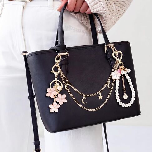 Junkin 9 Pcs Vintage Bag Extender Chain Set Pearl Purse Chains Bag Extender Chain with Bow Ribbon Metal Gold Chains Purse Charms Accessories for Handbags Crossbody Backpack Shoulder Bags in Kuwait