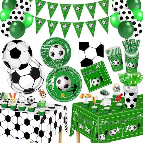 172 Pcs Soccer Party Plates Tableware Set Serves 24 Soccer Party Decorations Supplies Includes Plates Napkins Banner Cups Tablecloth for Soccer Birthday Party Decorations in Kuwait
