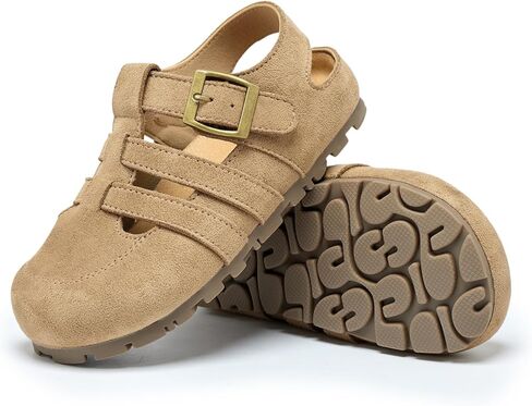 EQW Kids Birkenstock Sandals Cork Footbed, Suede Leather Closed Toes Boys Girls Birkenstocks Clogs, Slip-On Kids Summer Sandals Adjustable Buckle Straps Toddler Little Big Kids in Saudi Arabia