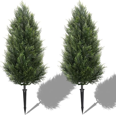 3FT Artificial Cedar Topiary Trees with Ground Spike, UV Resistant Topiary Trees Artificial Outdoor Plants, Artificial Plants Outdoor for Indoor, Front Porch, Garden, Set of 2 in Saudi Arabia