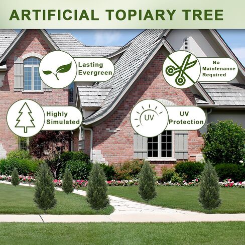 3FT Artificial Cedar Topiary Trees with Ground Spike, UV Resistant Topiary Trees Artificial Outdoor Plants, Artificial Plants Outdoor for Indoor, Front Porch, Garden, Set of 2 in Saudi Arabia