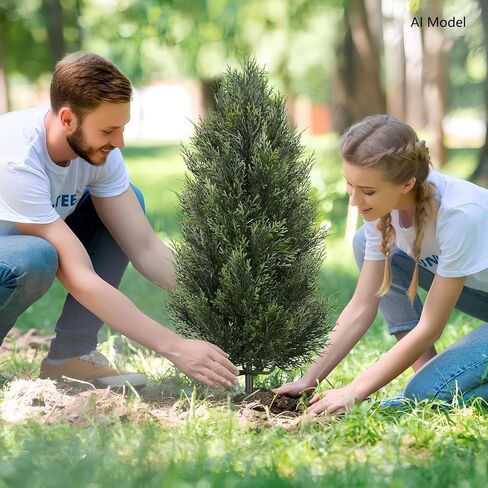 3FT Artificial Cedar Topiary Trees with Ground Spike, UV Resistant Topiary Trees Artificial Outdoor Plants, Artificial Plants Outdoor for Indoor, Front Porch, Garden, Set of 2 in Saudi Arabia