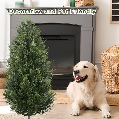 3FT Artificial Cedar Topiary Trees with Ground Spike, UV Resistant Topiary Trees Artificial Outdoor Plants, Artificial Plants Outdoor for Indoor, Front Porch, Garden, Set of 2 in Saudi Arabia
