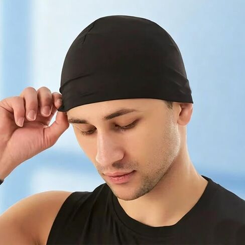 Cycling Skull Cap Breathable Moisture Wicking Helmet Liner for Men Women Lightweight Mesh Quick Dry Mesh Head Caps for Running Bicycle Motorcycle Hard Hat Sweat Absorbing Headwear Black in Kuwait