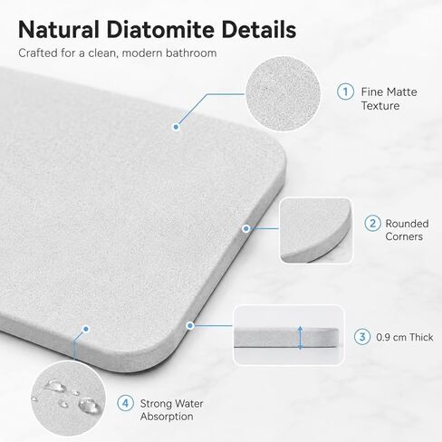Stone Bath Mat Diatomite Bath Mat Quick Dry, Diatomaceous Earth Shower Mat, Super Absorbent Magic Mat for Bathroom Floor, Comes with Non-Slip Pad and Sandpaper (White, 24" x 16") in Saudi Arabia