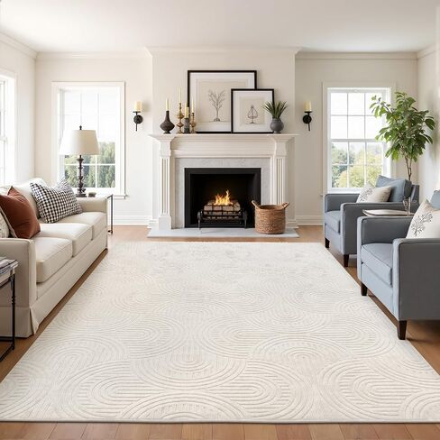 Pauwer Area Rugs for Living Room 5x7, Non Slip Machine Washable Boho Neutral Modern Rug, Soft Fluffy Carpet for Bedroom Dining Room Nursery Office Indoor Farmhouse, Beige in Saudi Arabia