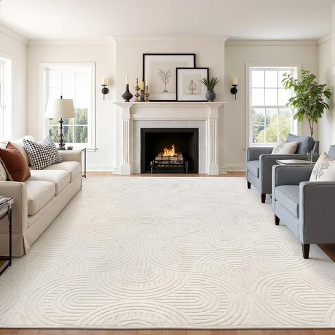 Pauwer Area Rugs for Living Room 5x7, Non Slip Machine Washable Boho Neutral Modern Rug, Soft Fluffy Carpet for Bedroom Dining Room Nursery Office Indoor Farmhouse, Beige in Saudi Arabia