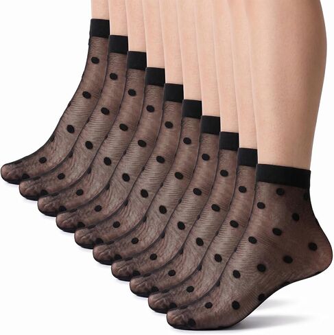 5 Pairs Sheer Polka Dot Socks for Women, Sheer Black Socks with Reinforced Toe for Elegant Casual Wear in Saudi Arabia