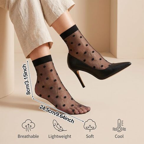 5 Pairs Sheer Polka Dot Socks for Women, Sheer Black Socks with Reinforced Toe for Elegant Casual Wear in Saudi Arabia